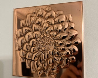 Dahlia Flower Copper Panel Backsplash, copper tile wall decor