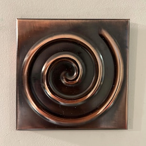Modern round spiral copper tile, panel, abstract design backsplash