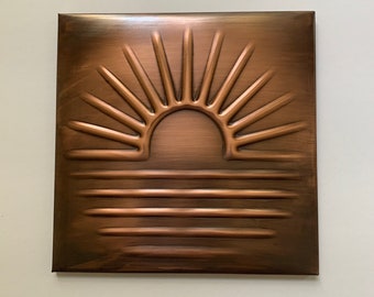 Nautical Sunset Copper Tile Backsplash, handmade copper wall decor