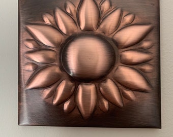 Sunflower Copper Tile Backsplash, handmade flower copper wall decor