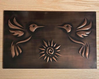 Hummingbird Real Copper panel backsplash custom copper art metal tile