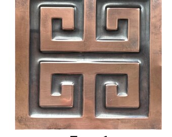 Greek key copper tile backsplash, copper panel wall decor