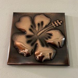 Hibiscus flower Copper Tile Backsplash, handmade flower copper wall decor