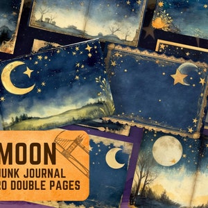 Moon Junk Journal Pages - 20 Moon Double Pages - Printable Pages Moon and Celestial Ephemera for Junk Journal Scrap Booking