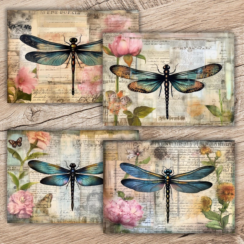 Dragonfly Junk Journal Pages, Vintage Summer Ephemera (digital Download ...