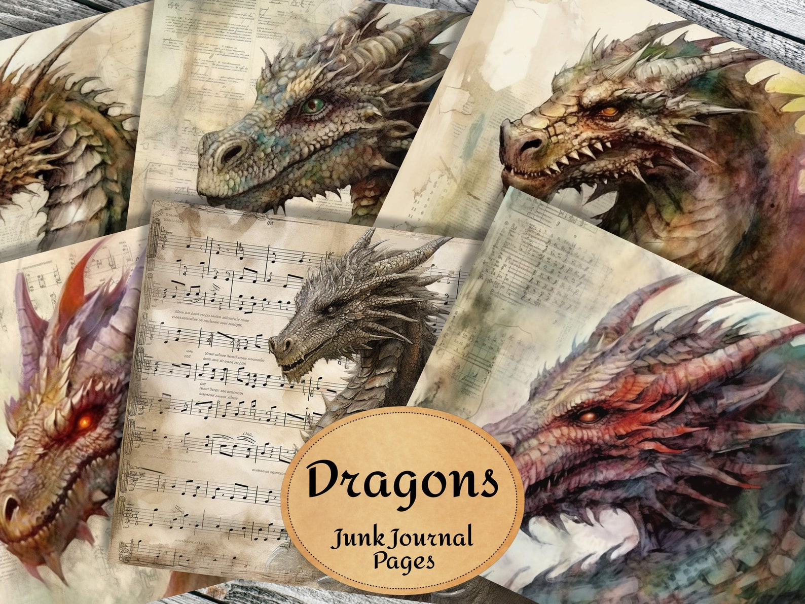 Dragon Junk Journal Pages, Dragon Junk Journal, 12 Dragons Printable