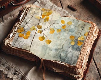 Zestaw papieru Vintage Ginkgo Biloba Botanical Paper – Junk Journal Pages (do pobrania w wersji cyfrowej)