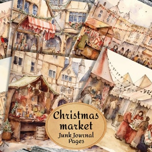 Kerstmarkt - 12 pagina's - Junk Journal Kit, feestelijk dagboek, vintage, kerstmis, kerstmis, december, rood, groen