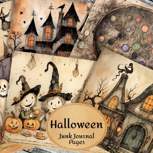 Halloween Junk Journal Pages - Digital Download - 12 Printable Pages - Witch Halloween Ephemera for Jack-o&#39;-lantern Journal Scrap Booking
