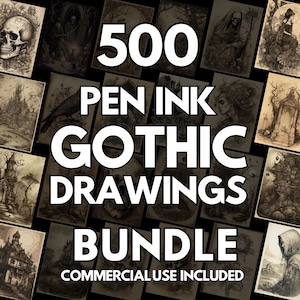 500 Pen Ink Gothic Drawing Single Pages - Printable Junk Journal Pages - Scrapbooking, Ephemera, Card Making, Crafts, Journals