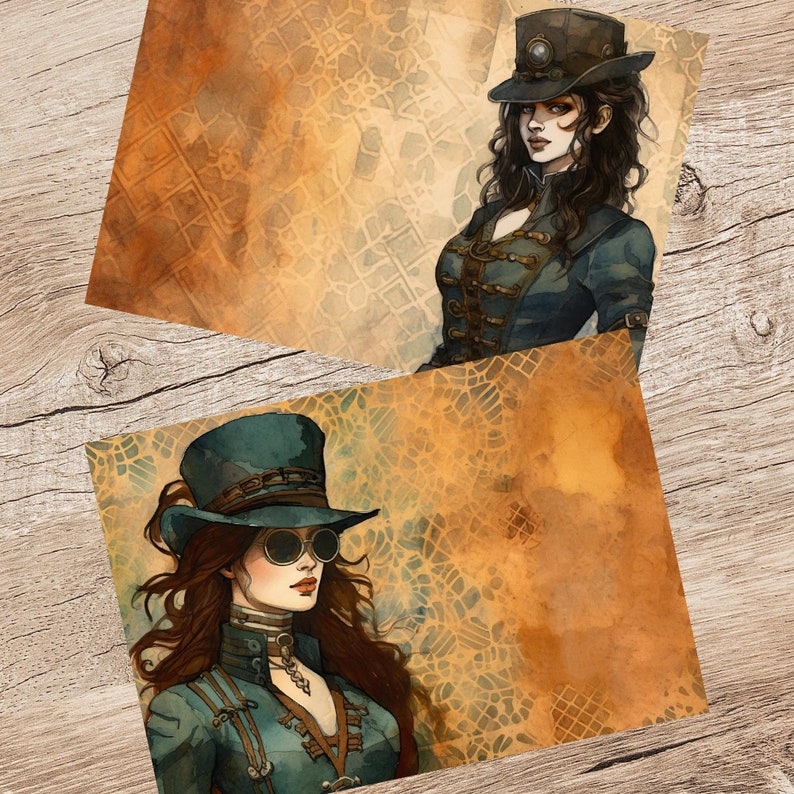 Steampunk Lady Vintage Industrial Junk Journal Pages, Steampunk Double ...