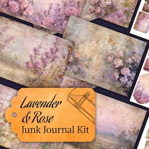 Lavender & Rose Junk Journal Kit, Vintage Lavender Journal Pages, Lavender Printable Ephemera, Floral Vintage Printable Journal