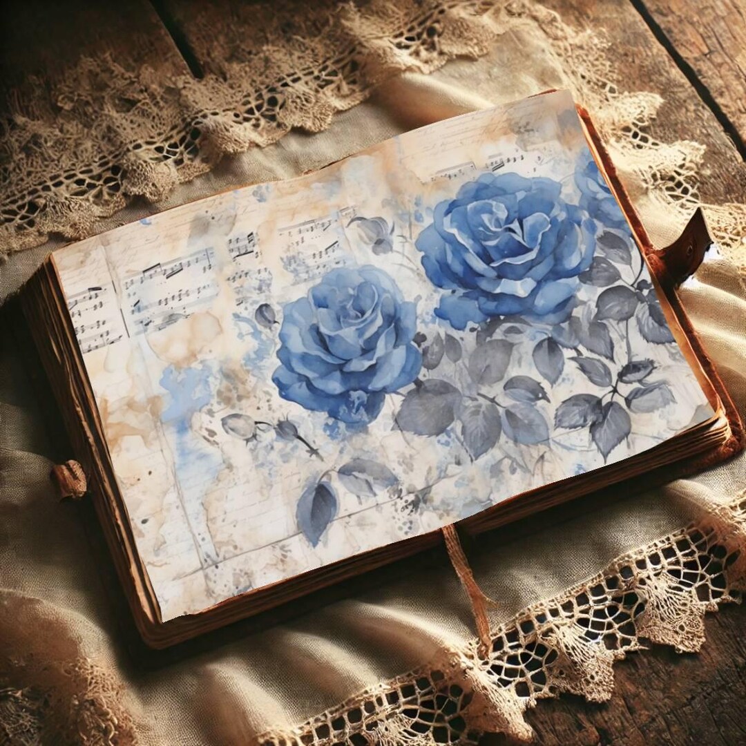 Blue Rose Junk Journal Pages | Shabby Chic Floral (digital Download) - Etsy