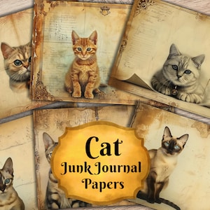 Cat Junk Journal Pages - 36 Double Cats Junk Journal Pages - Printable Cat Ephemera Pets Junk Journal Scrap Booking