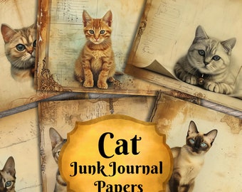 Cat Junk Journal Pages – Vintage Style Ephemera (PDF)