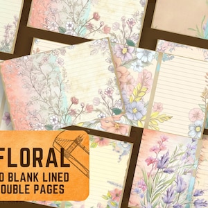 Floral Blank Lined Journal Pages - Flower Junk Journal Pages - Digital Download - Lined Flower Pages, Ephemera Junk Journal Scrap Booking