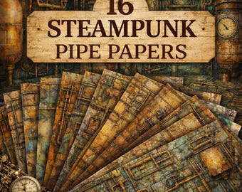 Paquete de 16 papeles digitales de tubos Steampunk / Fondos mecánicos industriales / Papel imprimible para álbum de recortes A4