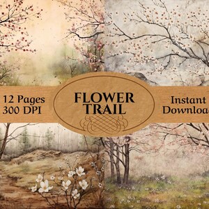Forest Flowers Junk Journal - 12 Floral Forest Flowers Junk Journal Vintage - Woods Ephemera, Scrapbooking, Junk Journal Supplies