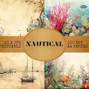 Junk Journal Kit, 20 Nautical Junk Journal Pages, Sea Ocean Junk Journal Kit, Sea Sand Ephemera
