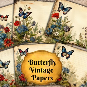 Schmetterling Junk Journal Seiten, Schmetterlinge Junk Journal, Schmetterling, Floral bedruckbar, digitaler Download, Garten, Vintage, Sommer Ephemera