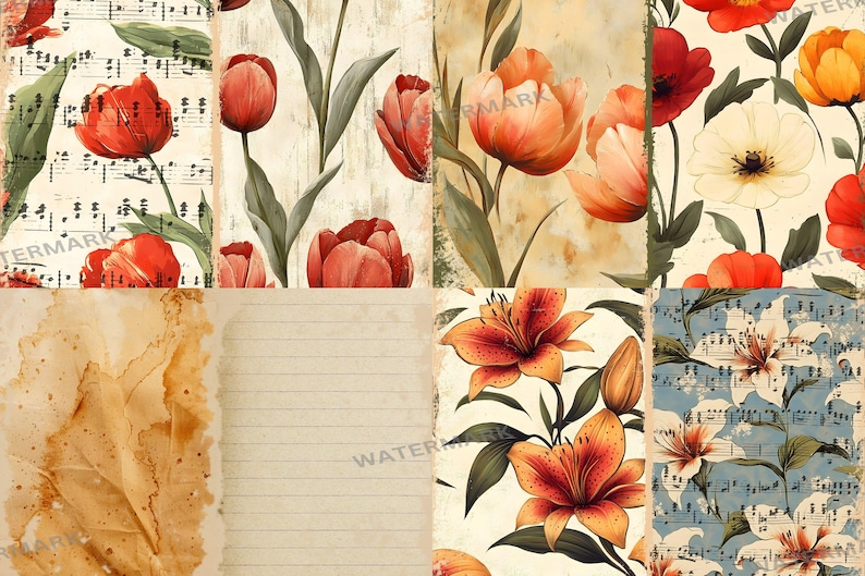 Vintage Floral Junk Journal Pages – Flower Illustrations (digital ...