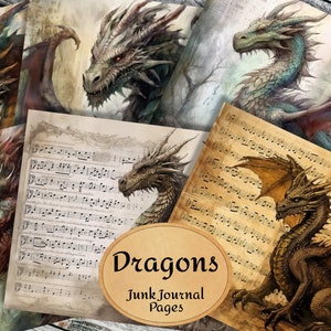 Dragon Junk Journal Pages, Dragon Junk Journal, 12 Dragons Printable Pages, Digital Download, Vintage, Dragon Ephemera