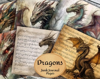 Dragon Junk Journal Pages, Vintage Ephemera (Digital Download)