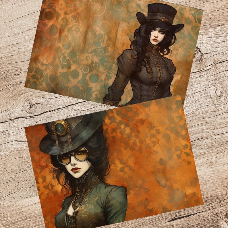 Steampunk Lady Vintage Industrial Junk Journal Pages, Steampunk Double ...