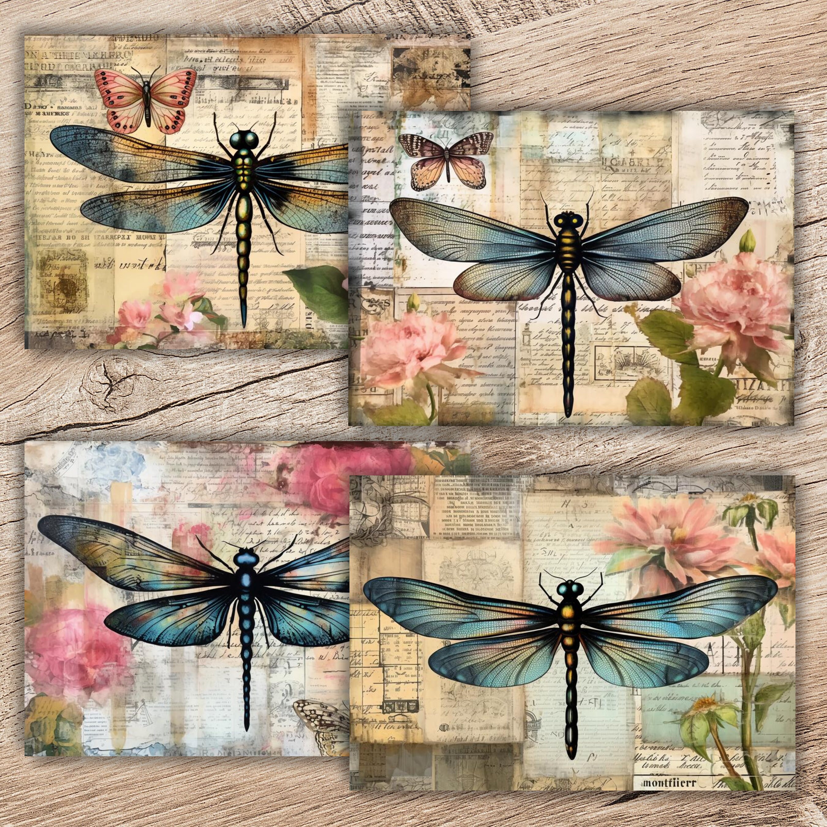 Dragonfly Junk Journal Pages, Vintage Summer Ephemera (digital Download ...
