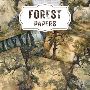 Wald Junk Journal Papiere - Grün Wald Digitales Papier - Laubgrün Vintage Landschaften Junk Journal Vintage - Scrapbooking, grüne Ephemera