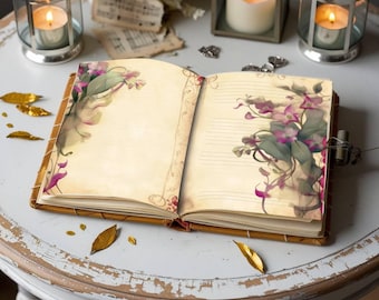 Floral Lined Junk Journal Pages – Printable Scrapbook Kit (Digital Download)