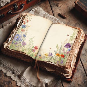 Fogli per diario creativo con motivi floreali selvatici - Fogli stampabili per scrivere un diario ispirato alla natura immagine 8