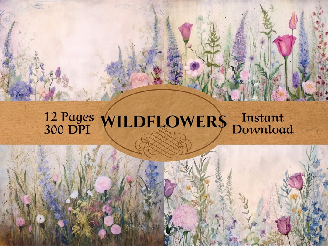 Vintage Wildflower Junk Journal Pages - Floral Ephemera (digital ...