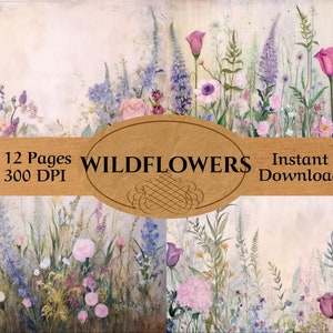 Vintage Wildflower Junk Journal Pages - 12 Floral Junk Journal Vintage - Vintage WIldflower Ephemera, Scrapbooking, Junk Journal Supplies