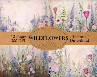 Vintage Wildflower Junk Journal Pages - 12 Floral Junk Journal Vintage - Vintage WIldflower Ephemera, Scrapbooking, Junk Journal Supplies