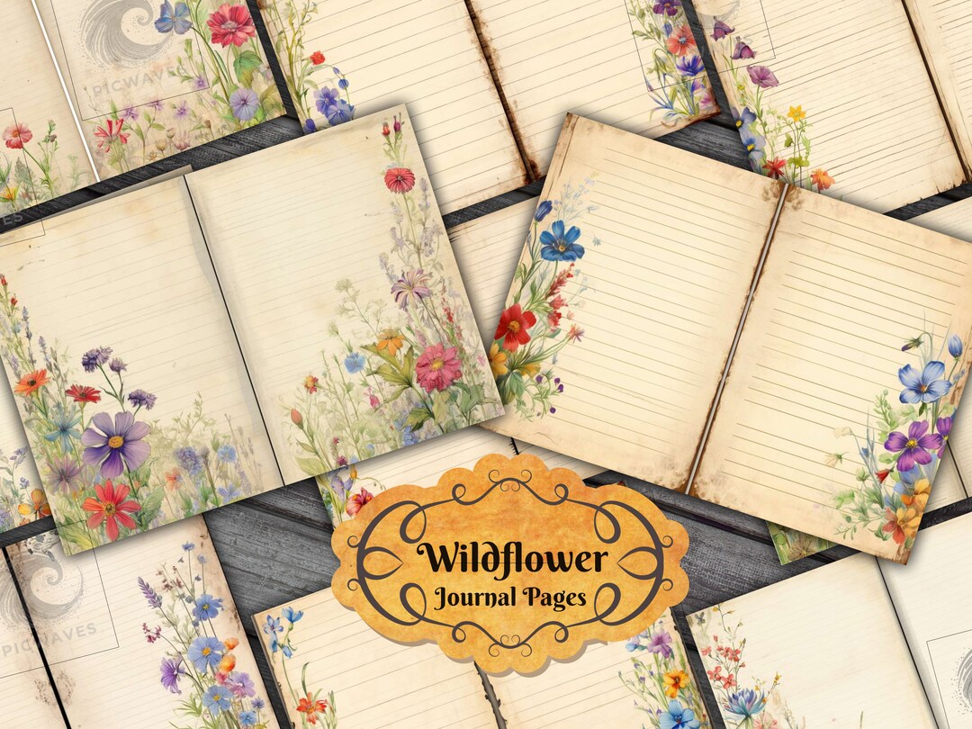 Wildflower blank lined journal pages flower junk journal pages