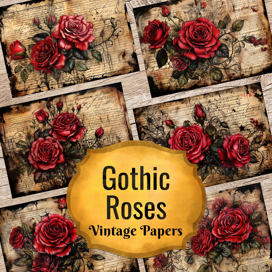 Gothic Red Rose Papers Junk Journal Papers, Vintage Gothic Journal ...