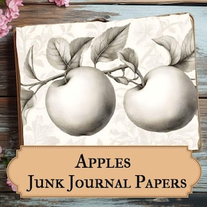 Apfel druckbare Papiere - Vintage Obst Drucke - Herbst Journals - Apfel Obst Seiten, Junk Journal und Scrapbooking - Obst Illustrationen