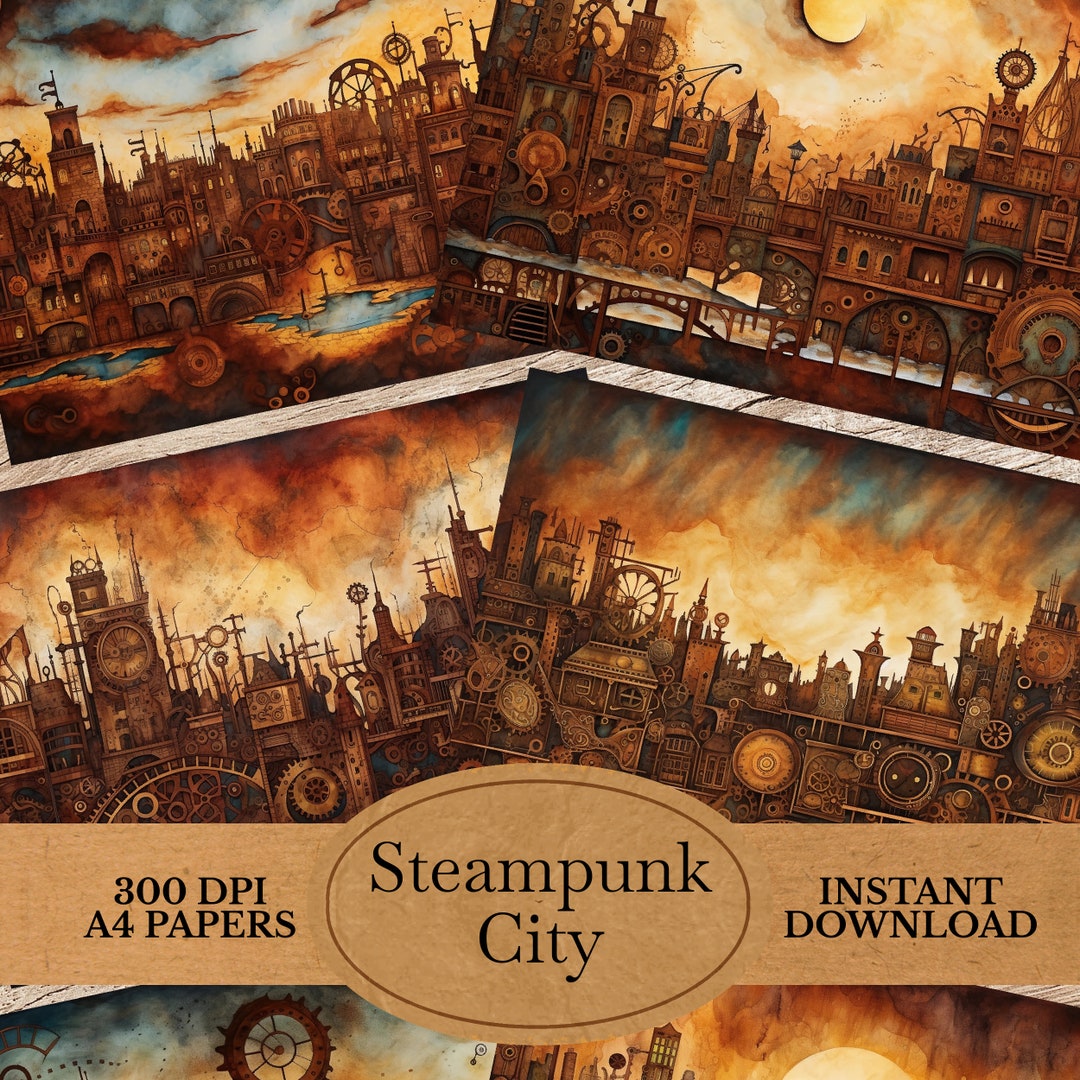Steampunk City Industrial Junk Journal Pages, Steampunk Double Pages ...