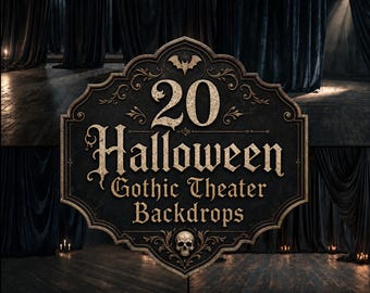 Gothic Theater Digital Backdrops, Halloween Stage Photography Backdrop, Dark Velvet Curtain Studio Background, Moody Candlestick Stage