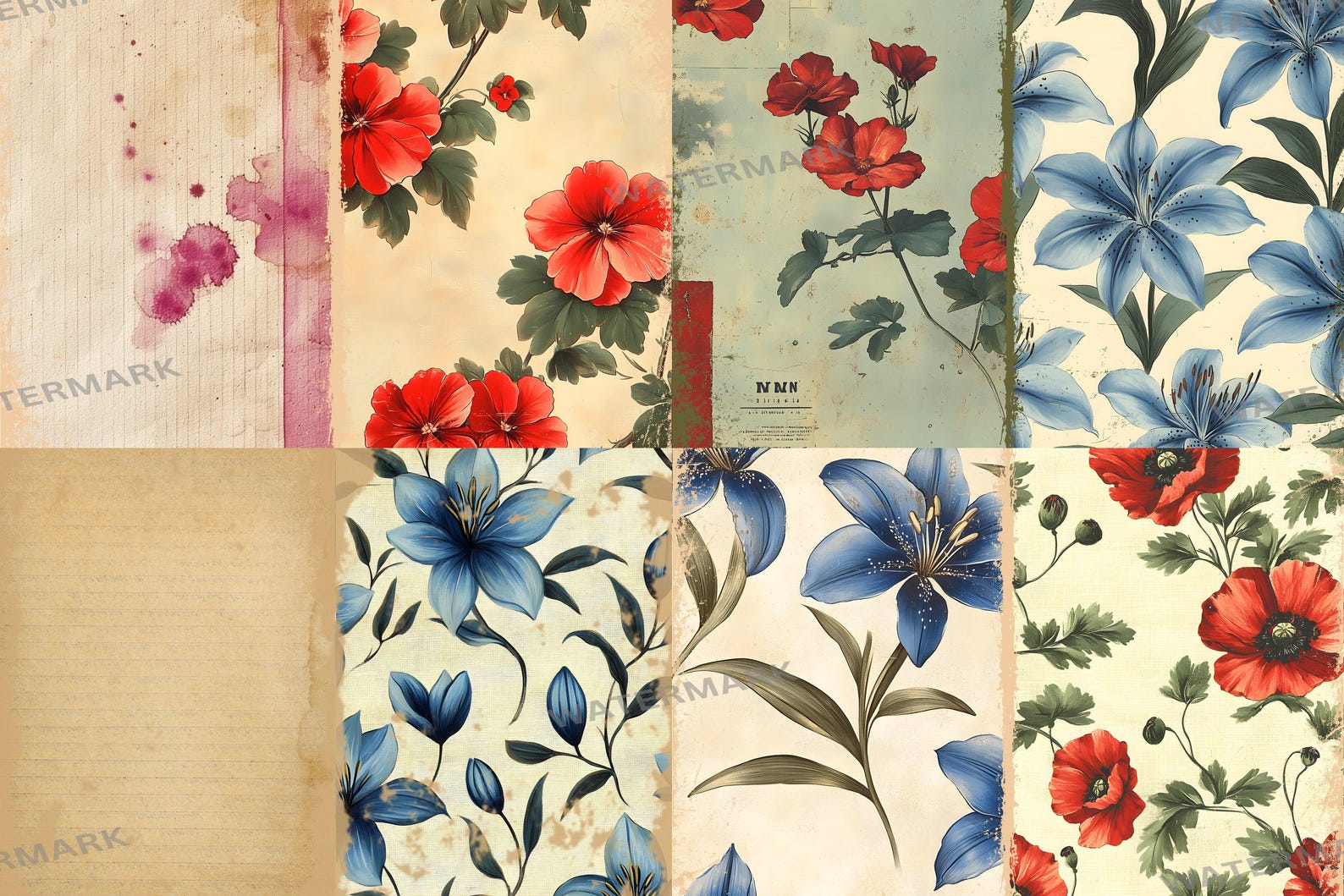 Vintage Floral Junk Journal Pages – Flower Illustrations (digital ...