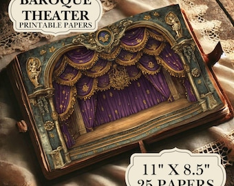 Baroque Theater Printable Paper | Vintage Stage Digital Backgrounds (25 Pages)