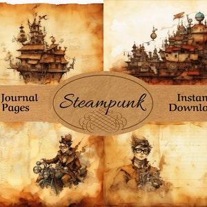 Steampunk Industrial Junk Journal Pages, 12 Steampunk Double Pages, Steampunk Junk Journal, Instant Download Printable Junk Journal Kit