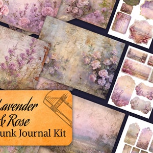 Lavender & Rose Junk Journal Kit, Vintage Lavender Journal Pages, Lavender Printable Ephemera, Floral Vintage Printable Journal