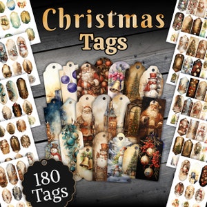 Christmas Tag Bundle, 180 Weihnachtsanhänger, Geschenkanhänger, Festliche Vintage Weihnachten Junk Journal Ephemera, Geschenkanhänger Weihnachten Weihnachten