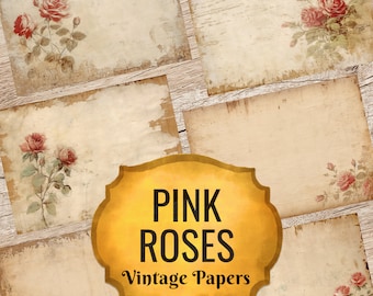 Pink Rose Papers - Junk Journal Papers, Vintage Floral Journal Pages, Pink Rose Ephemera, Floral Vintage Roses - Printable Pink Rose Journal