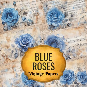 Blue Rose Junk Journal Papers, Vintage Floral Journal Pages, Flowers Printable Ephemera, Floral Vintage Printable Journal