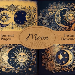 Moon Junk Journal Pages -20 Double Pages - Digital Download - Printable Pages Moon and Celestial Ephemera for Junk Journal Scrap Booking