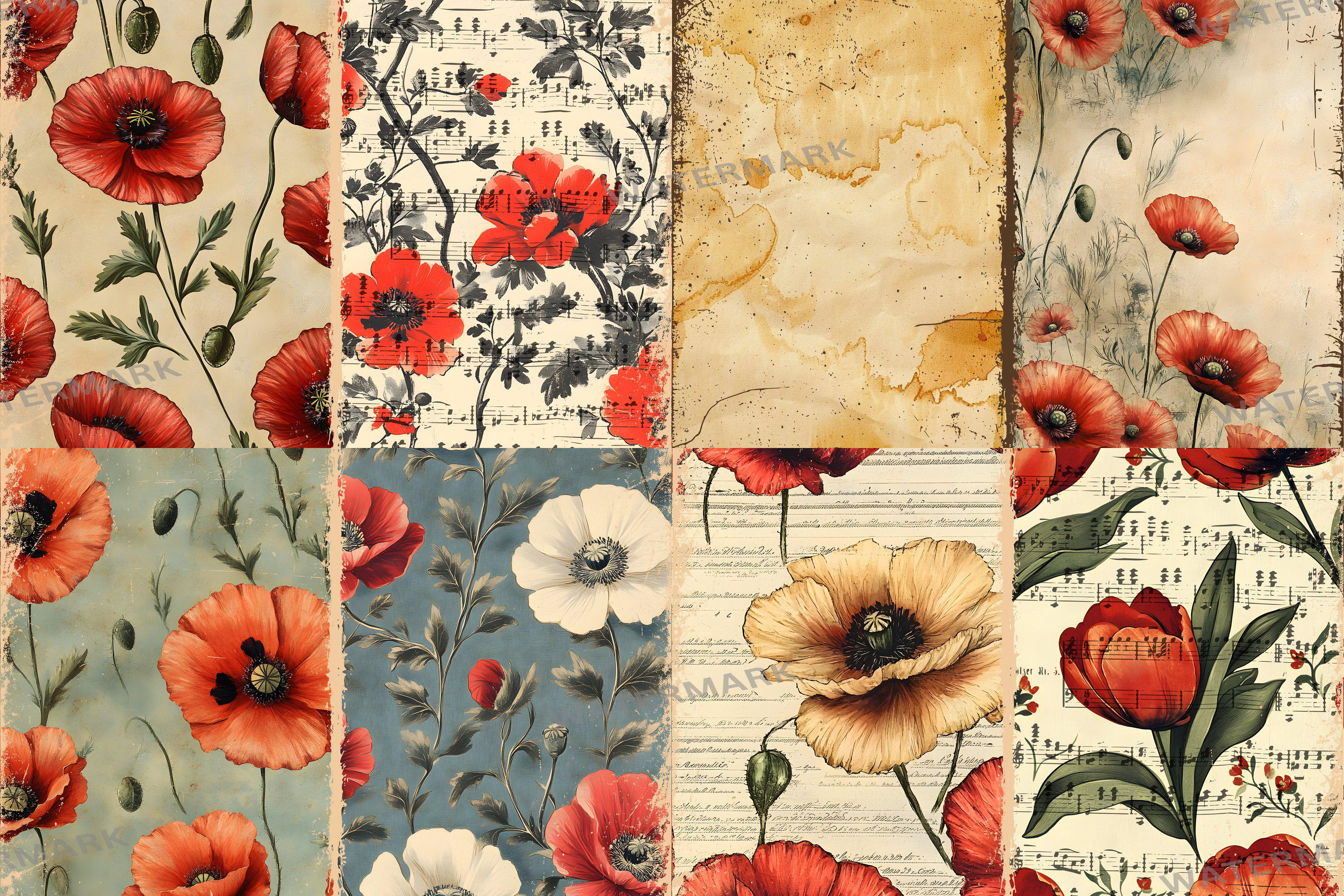 Vintage Floral Junk Journal Pages – Flower Illustrations (digital ...