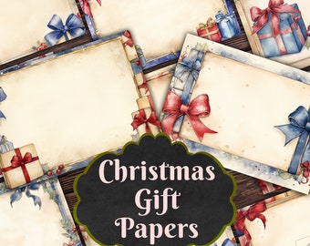 Christmas Gifts Red & Blue Junk Journal Pages, 12 Pages Junk Journal Kit, Festive Journal, Christmas Ephemera, Christmas Junk Journal
